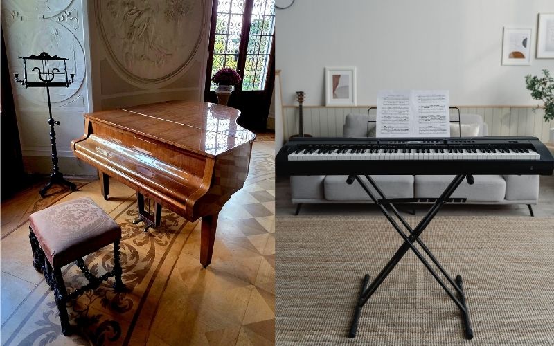 Piano cơ và điện có kích thước và không gian đặt khác nhau