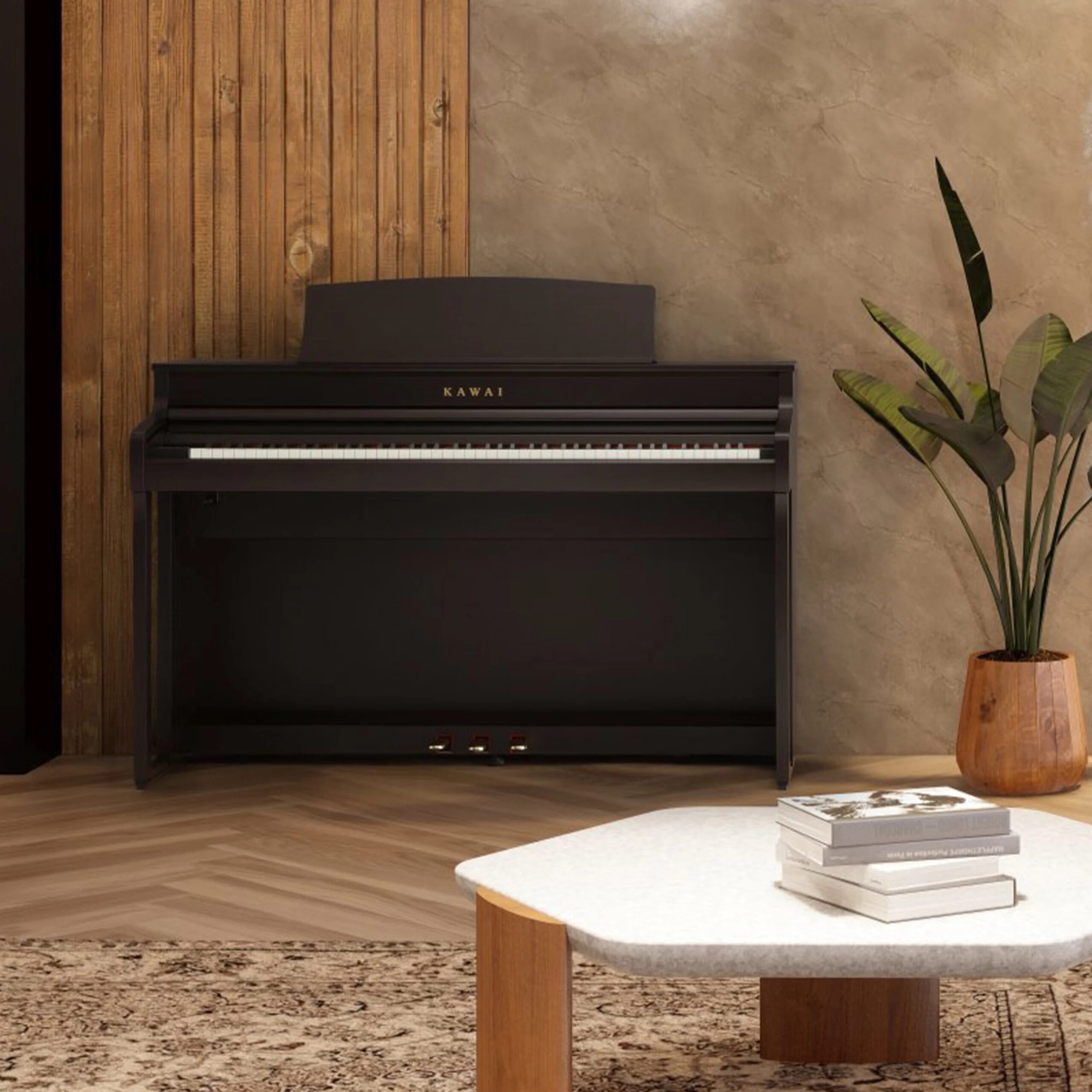 hình ảnh đàn piano Kawai CA501 R trong không gian phòng khách cổ điển