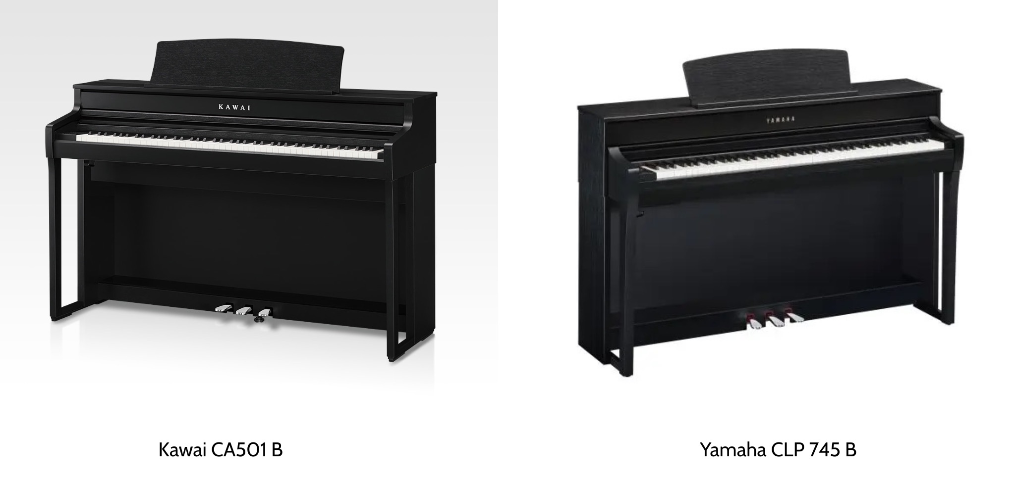 hình ảnh 2 cây đàn piano điện: Kawai CA501 B và Yamaha CLP-745 B