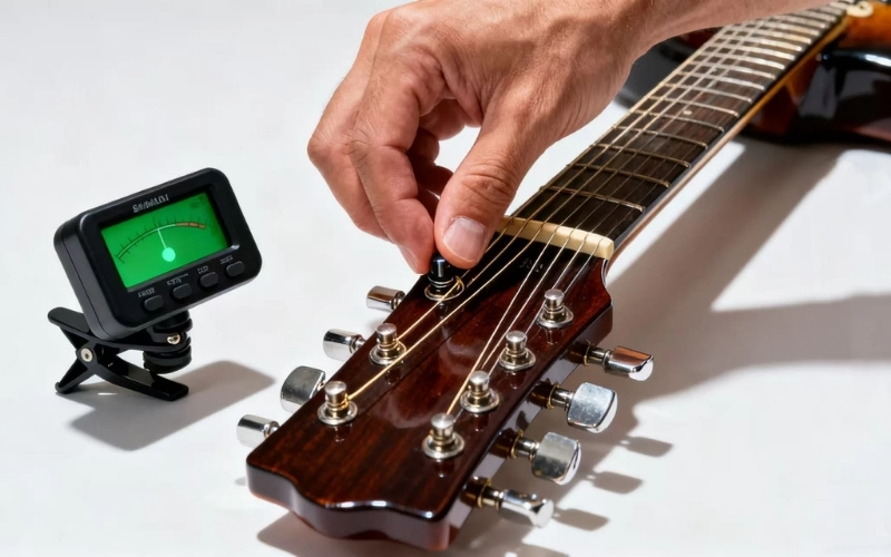 Chỉnh dây đàn guitar 6 dây bằng máy lên dây