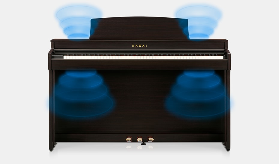 4 loa đa hướng Kawai CN 301 hình ảnh mô tả vị trí 4 loa khuếch tán âm thanh (có diffuser) của kawai cn 301